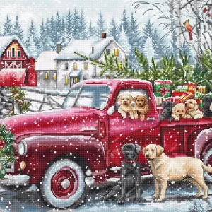 Moderno Kit de Punto de Cruz 'Trineo de Cachorros' L8014 de LETISTITCH - Espíritu Festivo Hecho a Mano