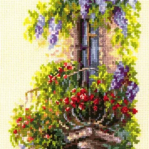 74-05 Balcón en flores. Kit de Punto de Cruz Magic Needle Envío Gratis