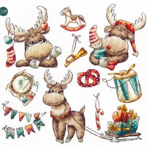 Precio Bajo Sampler. Alce festivo - SANS-63 Andriana - Kit de punto de cruz