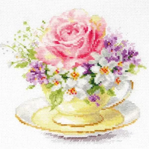 Certificado Taza con Rosa - S2-56 Alisa - Kit de punto de cruz