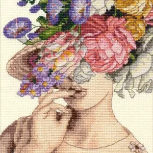 Mujer con sombrero de flores - 70-65209 Dimensions - Kit de punto de cruz Alta Calidad