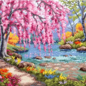 Arroyo de los cerezos en flor - 70-35374 Dimensions - Kit de punto de cruz Envío Inmediato