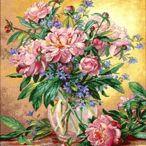 Exclusivo Campanas de peonías y cantorbery - 35211 Dimensions - Kit de punto de cruz