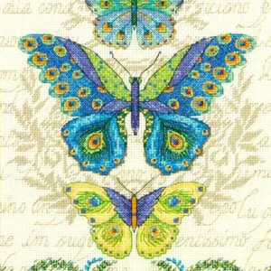 Garantía Incluida Mariposas pavo real - 70-35323 Dimensions - Kit de punto de cruz