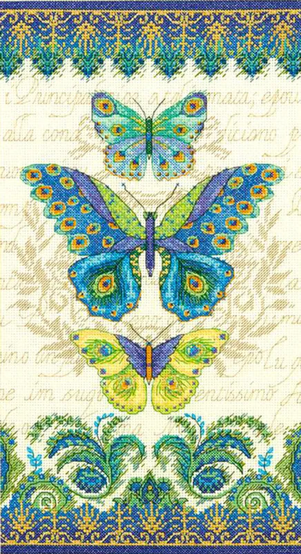 Garantía Incluida Mariposas pavo real - 70-35323 Dimensions - Kit de punto de cruz
