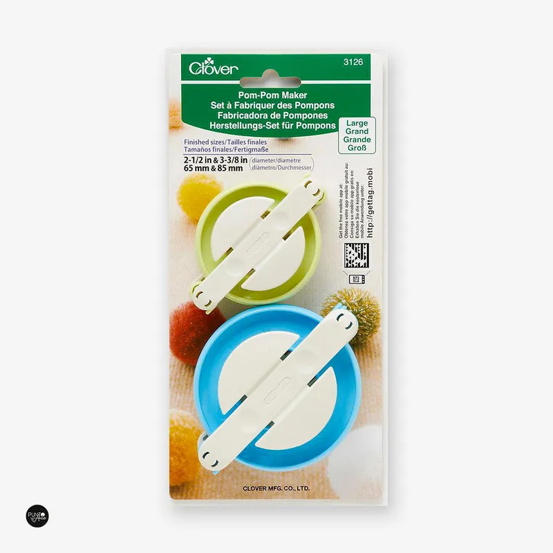 Lujoso Máquina para hacer pompones de lana Clover 3126 - 2 tamaños (65mm y 85mm)