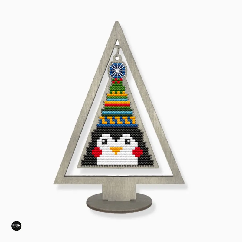Árbol de Navidad. Pingüino - Wizardi - Kit de punto de cruz KF022/53-2 Garantía Incluida