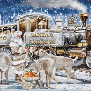 Kit de Punto de Cruz "Santa’s Express White" - Luca-S Gold BU5038 Alta Calidad