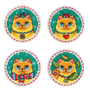 Kit de Punto de Cruz 'Cats. Badges. Imanes' - ST-977 MP Studia Auténtico