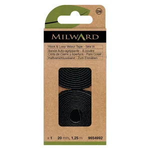 Cinta de Cierre y Apertura Negra Milward 9654992 - 20mm x 1.25m, para Costura Auténtico