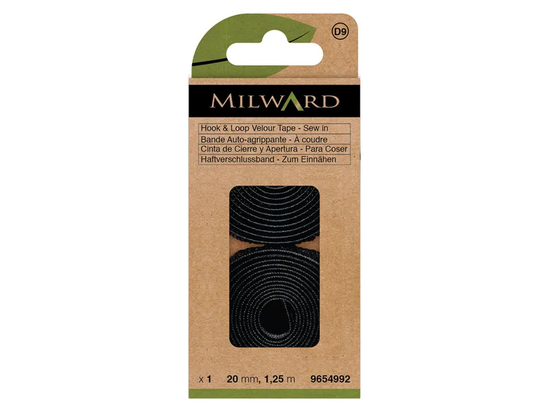 Cinta de Cierre y Apertura Negra Milward 9654992 - 20mm x 1.25m, para Costura Auténtico