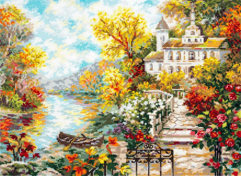 Kit de Punto de Cruz. Casa junto al Río - Magic Needle 210-750 Liquidación