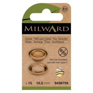 Pack de 15 Ojetes Milward de 10.5 mm - Acabado en Oro para Costura y Manualidades Stock Limitado