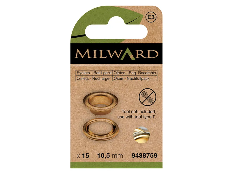 Pack de 15 Ojetes Milward de 10.5 mm - Acabado en Oro para Costura y Manualidades Stock Limitado