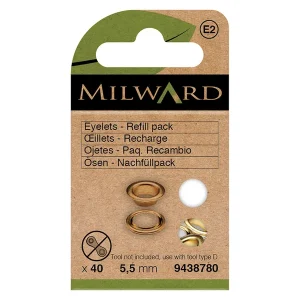 Marca Reconocida Pack de 40 Ojetes de Recambio Milward Dorados - 5.5 mm para Costura Fina y Manualidades
