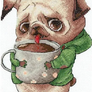 Stock Limitado Kit de punto de cruz "Amantes del café. Doguillo" SANK-63