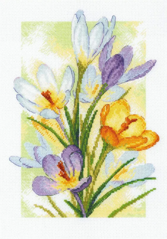 Lujoso Kit de Bordado de Punto de Cruz - "Spring Glow. Crocuses" - Riolis 2190