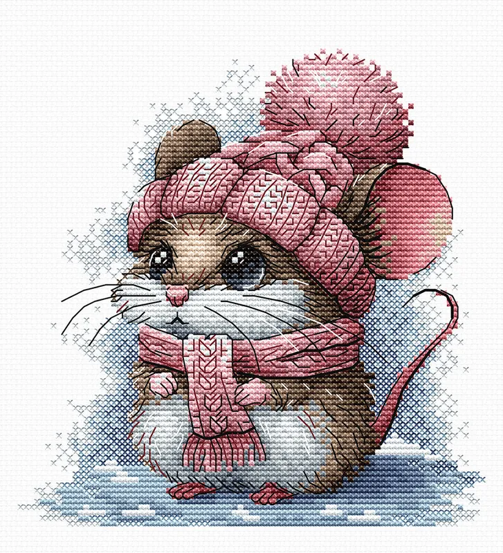 Kit de Punto de Cruz AVA Stitch P073 - Ratoncito con Gorro de Invierno Envío Internacional