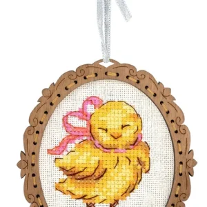 Miniatura – Pollito con Lazo – Bordado sobre Base de Madera MP Studia SO-127 Directo De Fábrica