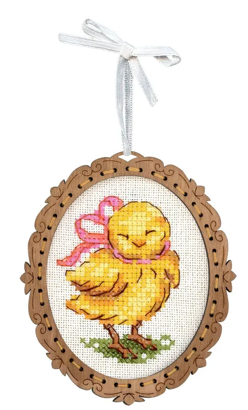 Miniatura – Pollito con Lazo – Bordado sobre Base de Madera MP Studia SO-127 Directo De Fábrica