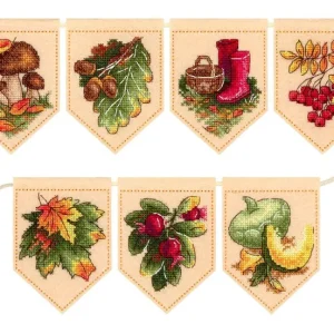 Compra Hoy Kit de punto de cruz MP Studia ST-1096 – “Guirnalda otoñal beige (7 banderines)”