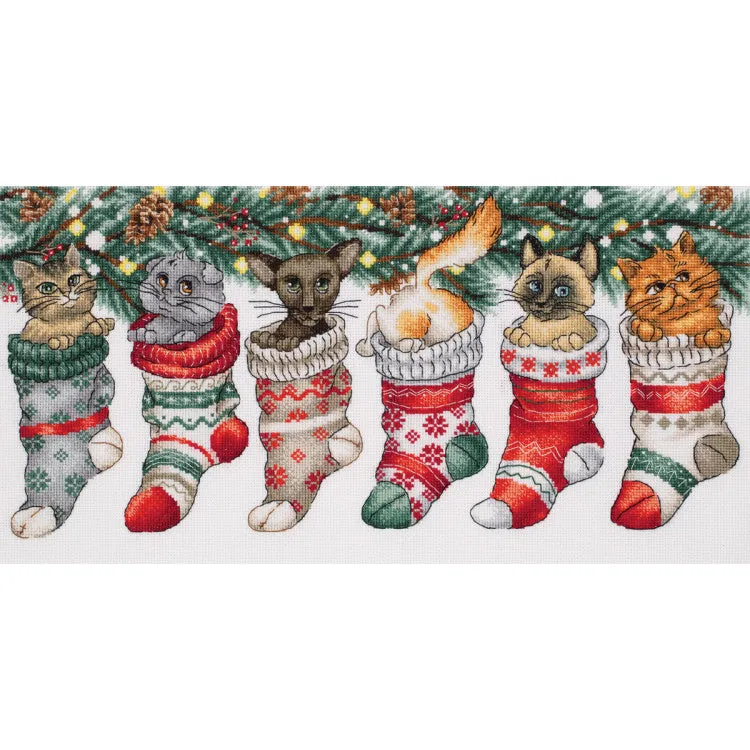 Premium Kit de punto de cruz PANNA “Christmas Cute Cats” PPR-7405 – Gatos navideños