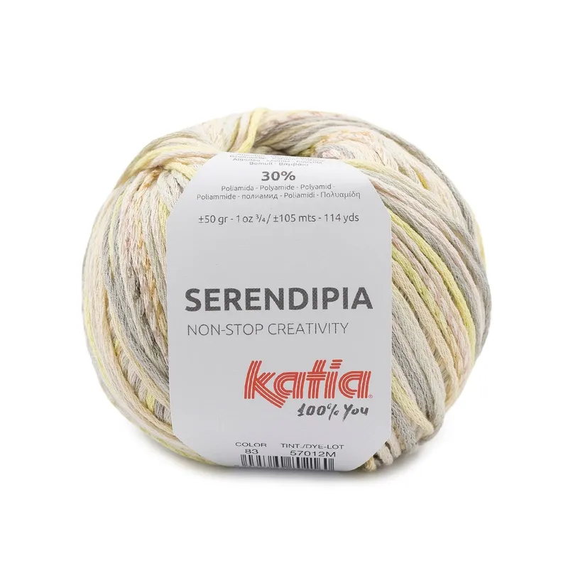 Hilo de algodón Serendipia de Katia con aspecto de cinta multicolor para tejer prendas frescas y coloridas en primavera y verano - 83 Precio Reducido