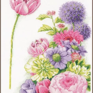 Precio Rebajado Floral cotton candy - Lanarte - Kit de punto de cruz - Lino 27 ct.