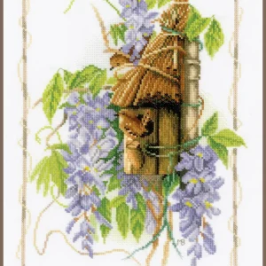 Envío Exprés Wren entre glicinas - Lanarte - Kit de punto de cruz - Lino 27 ct.