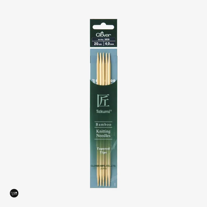 Agujas de Tejer de Doble Punta de Bambú Takumi 20cm Clover | Calidad y Comodidad - 4 mm Mejor Calidad