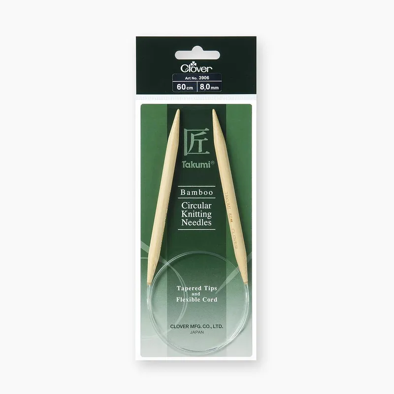 Promoción Exclusiva Agujas Circulares de Bambú Takumi de 60 cm de Clover - Tejido de Precisión y Comodidad - 8 mm