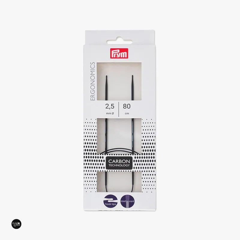 Mejor Calidad 2.5 mm Aguja de Tricot Circular Ergonómica Carbon - Prym - 80 cm