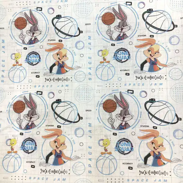 A Buen Precio Tela Personajes Space Jam con fondo blanco