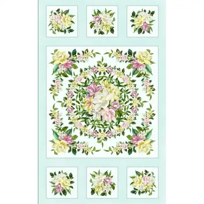 Panel Lanai Aqua Floral de P&B Textiles Hecho A Mano