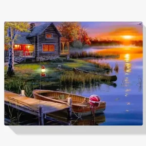 5D Pintura Diamante – Barco en la Casa del Lago Pedido Al Por Mayor