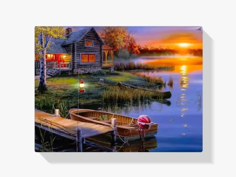 5D Pintura Diamante – Barco en la Casa del Lago Pedido Al Por Mayor