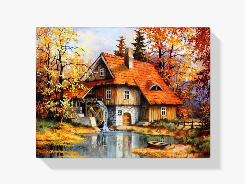 Hecho A Mano 5D Pintura Diamante – Casa junto al lago