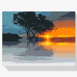 Pintura Diamante – Atardecer en el lago Hecho A Mano