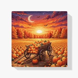 Auténtico Pintura Diamante – Carro de calabazas al atardecer