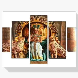 Lujoso Pintura Diamante – Cleopatra con leopardos 5 paneles