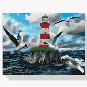 Compra Ahora Pintura Diamante – Faro y gaviotas blancas y rojas