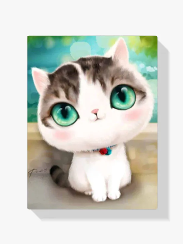 Pintura Diamante – Gatito con grandes ojos turquesa Garantía De Devolución De Dinero