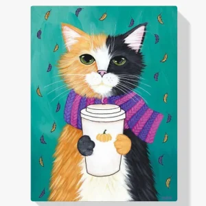 Pintura Diamante – Gato dibujado con taza Moderno