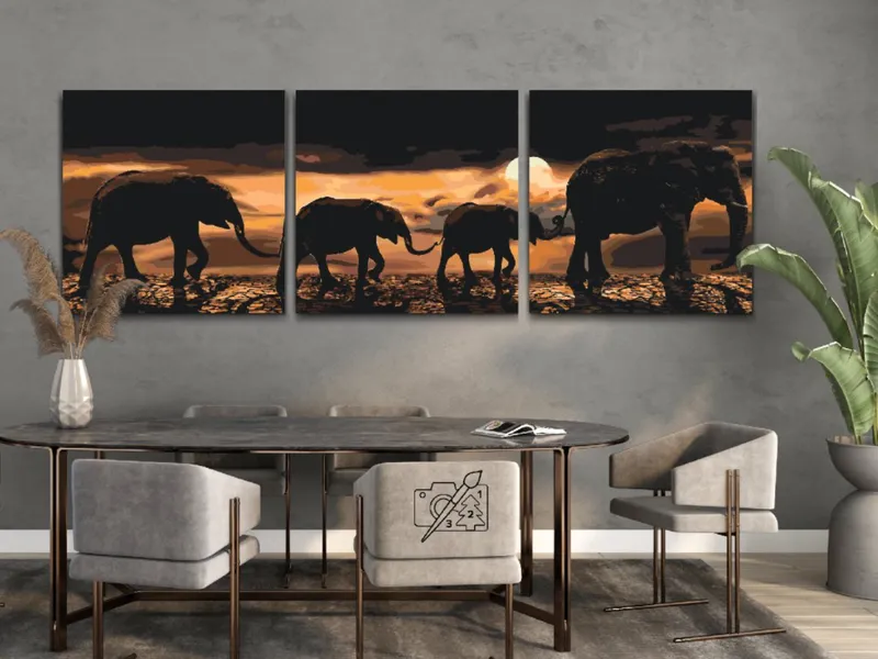 Barato Pintura Diamante – Marcha de elefantes por la sabana (set de 3)
