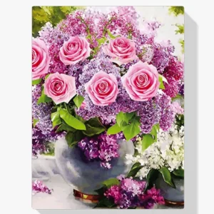 Entrega Rápida Pintura Diamante – Rosas rosadas en florero