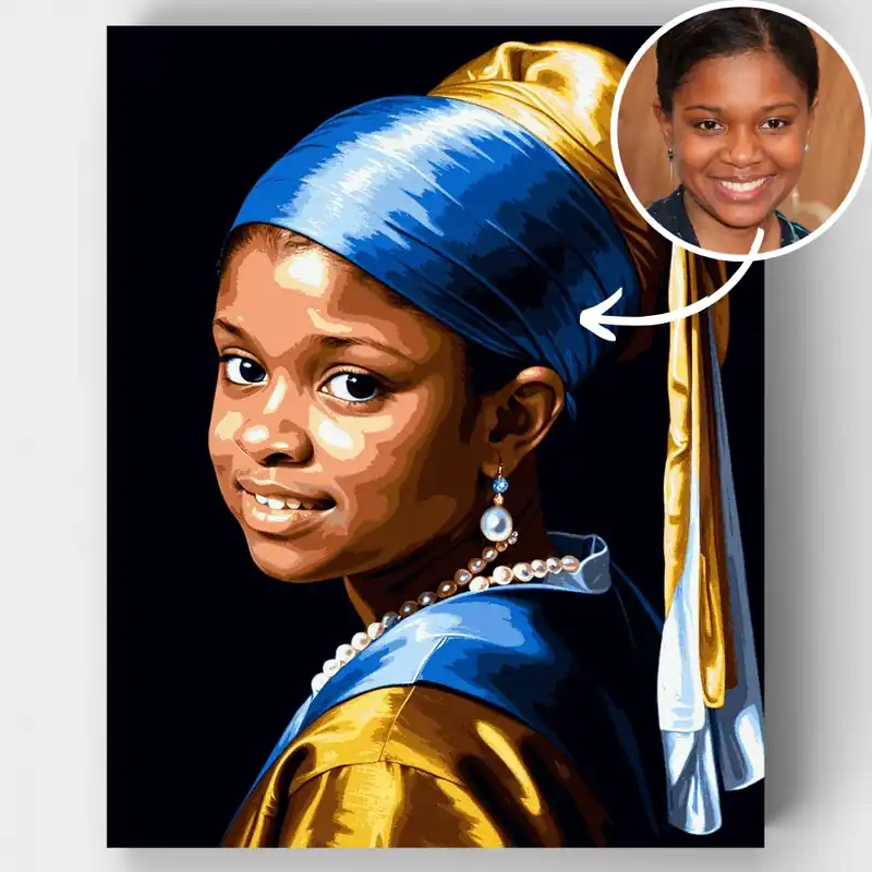 Auténtico Niña con Pendiente de Perla - Kit de pintar por números - Lienzo Enrollado / 24 Colores