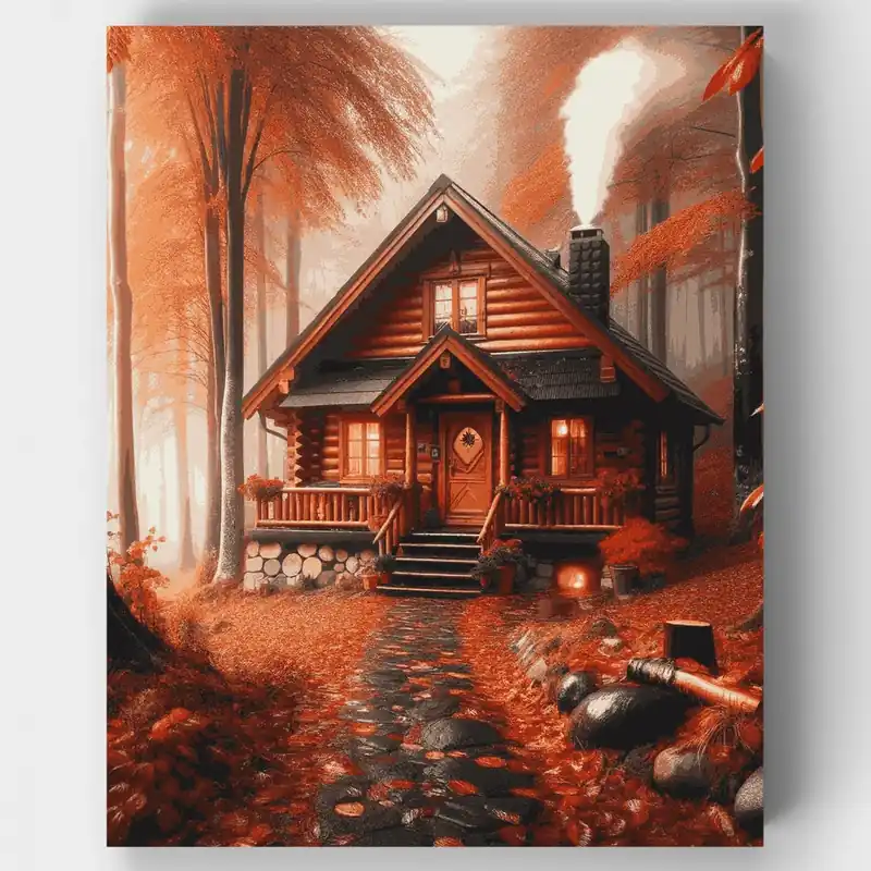 Compra Hoy Cabaña Susurro de Otoño - Kit de pintar por números - Lienzo Enrollado / 24 Colores