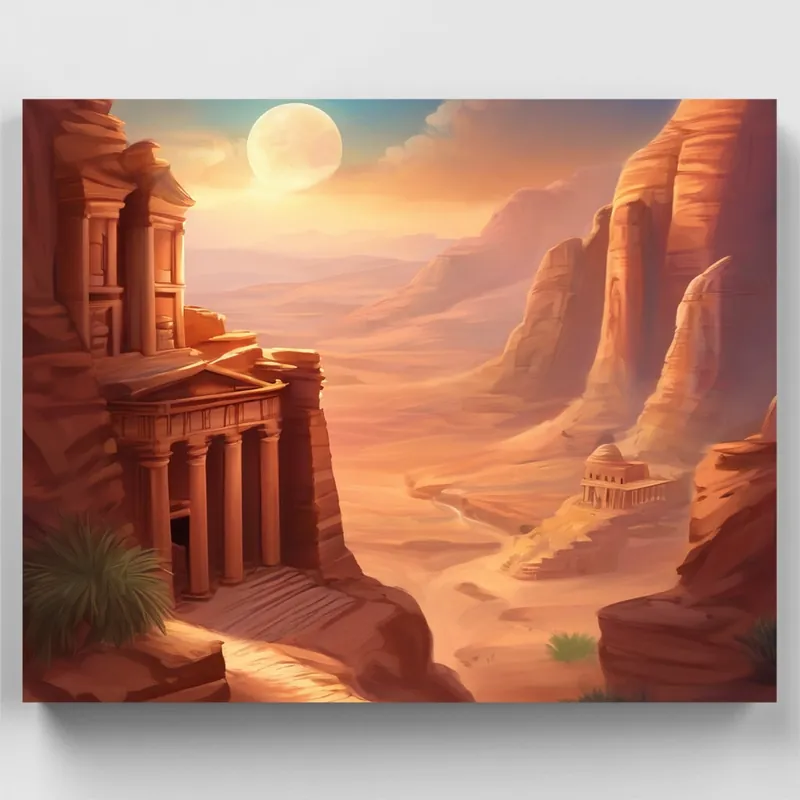 Marca Reconocida Amanecer Lunar en el Desierto - Kit de pintar por números - Lienzo Enrollado / 24 Colores