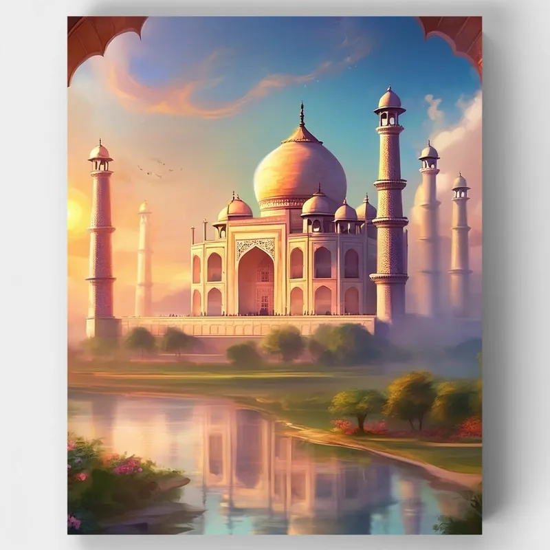 Taj Mahal - Kit de pintar por números - Lienzo Enrollado / 24 Colores Envío Inmediato