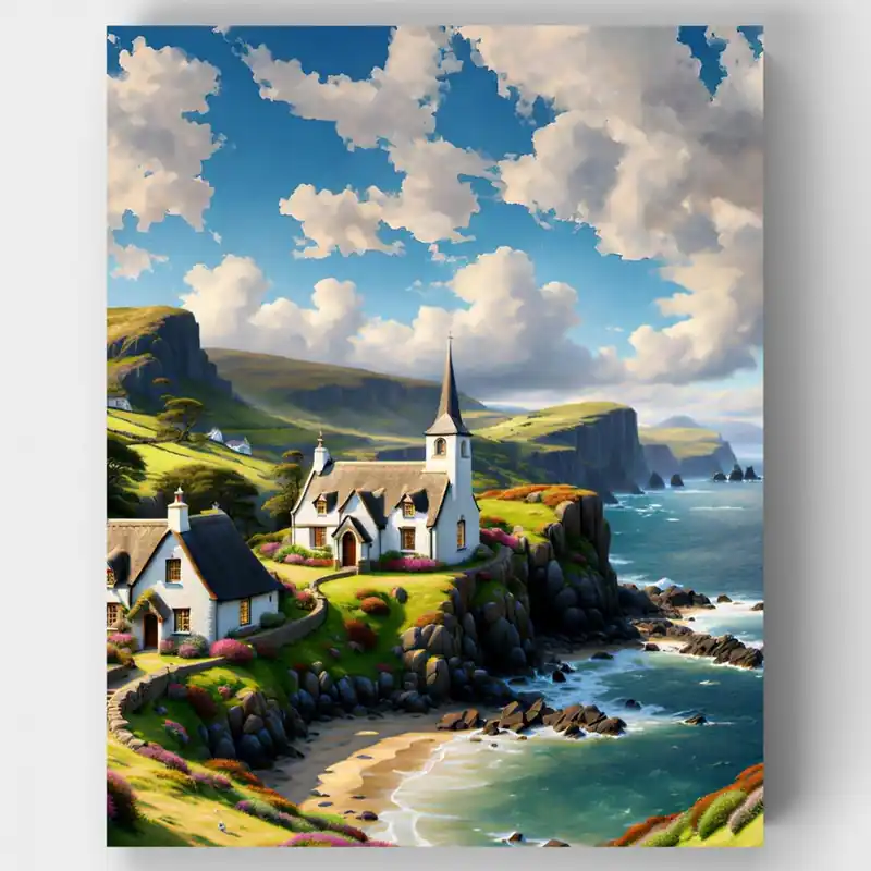 Pago Seguro Encanto de Pueblo Costero - Kit de pintar por números - Lienzo Enrollado / 24 Colores